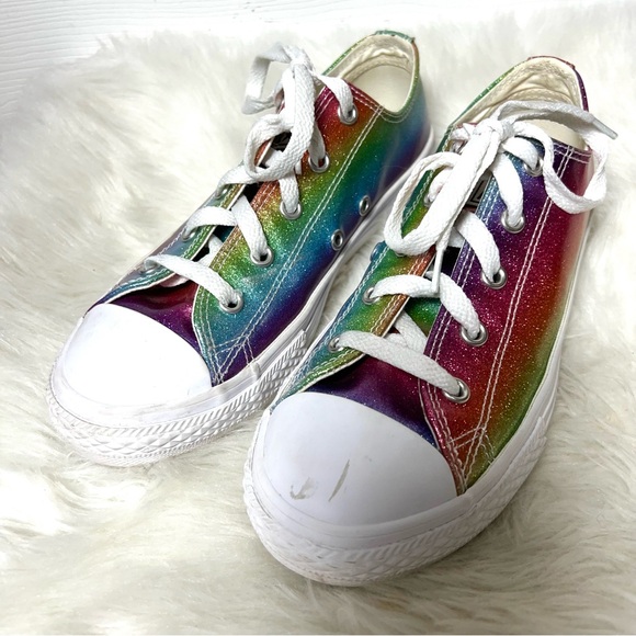 (READ) Converse Youth Girls Rainbow Metallic Shimmery Glitter Size 3 - Picture 1 of 5